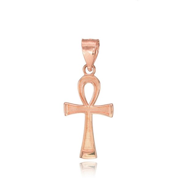 10k Rose Gold Egyptian Ankh Cross Pendant Necklace